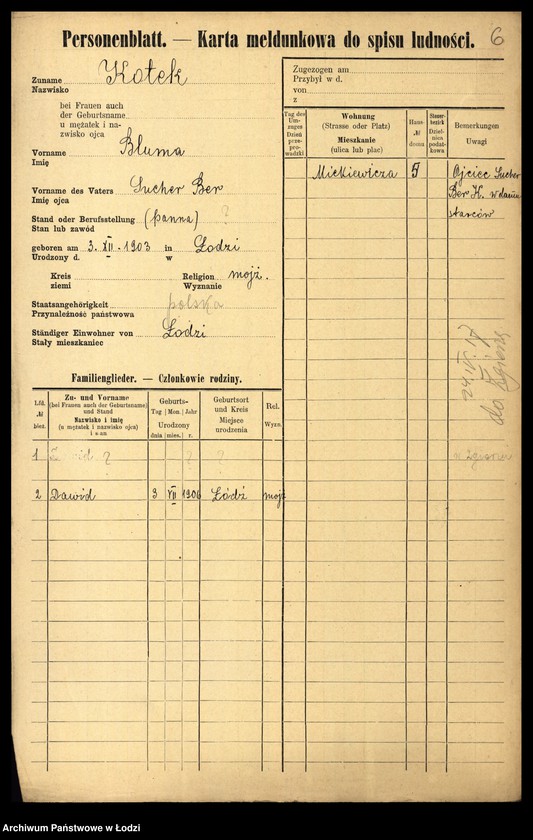 Obraz 8 z jednostki "[Spis ludności Łodzi] Kotek - Kowalczuk"