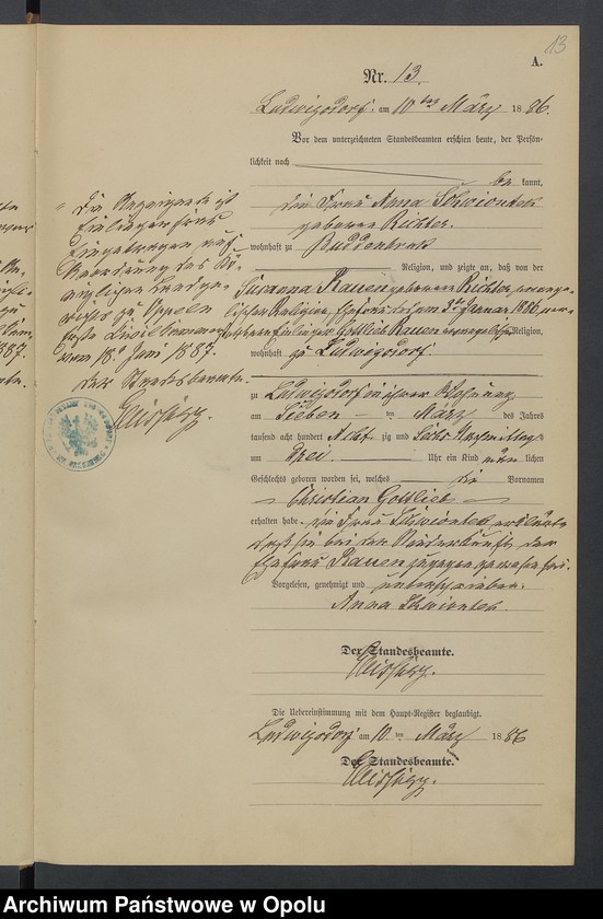 image.from.unit.number "Geburts-Neben-Register Standesamts Ludwigsdorf pro 1886"