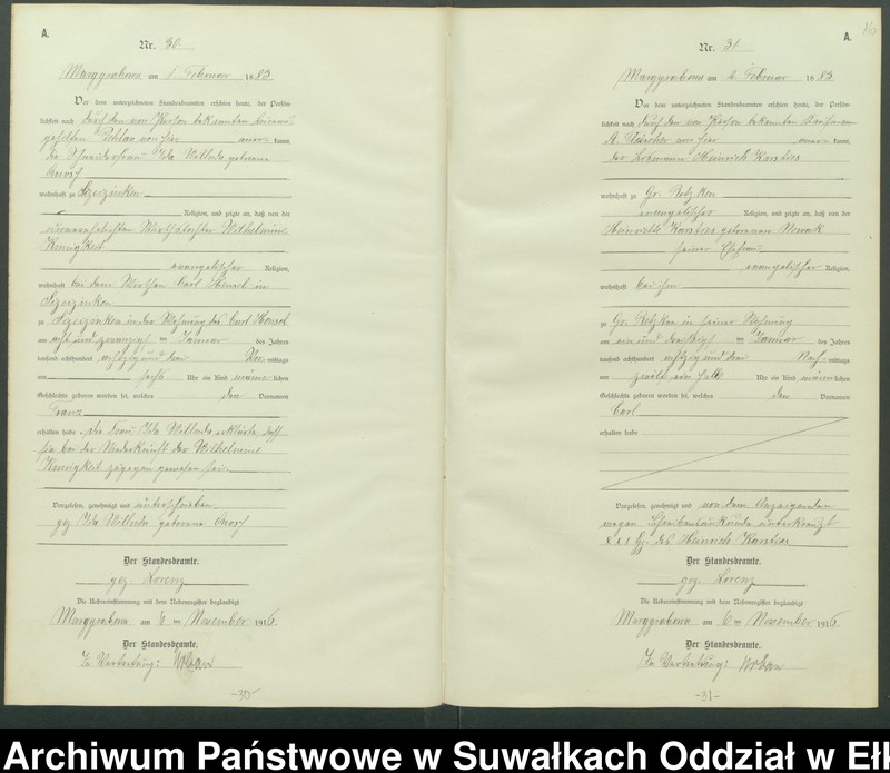 image.from.unit.number "A1.Geburts-Register [Haupt-Register] Standesamt Marggrabowa Landbezirk vol. I No.1 bis 266"