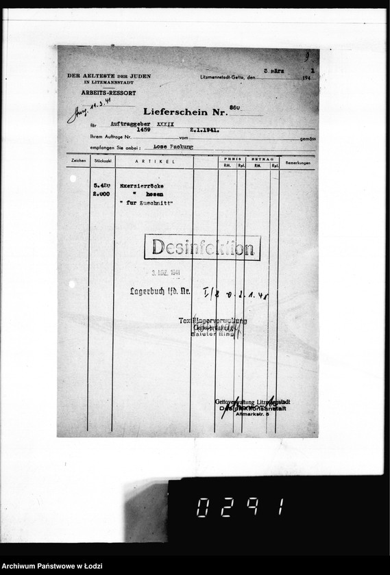 Obraz 13 z jednostki "[Dowody dostawy umundurowania dla intendentury marynarki w Kiel]"