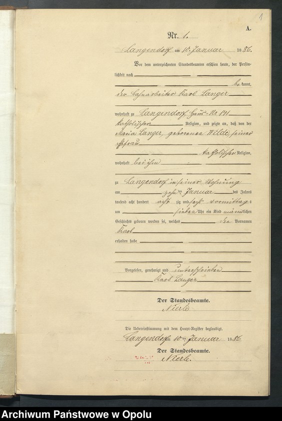 Obraz 5 z jednostki "Geburts-Neben-Register des Standesamts Langendorf pro 1886"