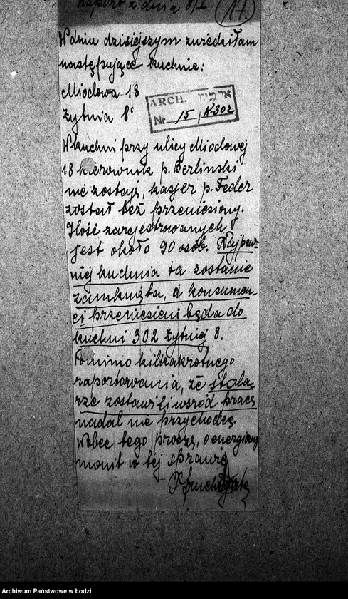 Obraz 20 z jednostki "[Kuchnia nr 302, ul. Żytnia 8. Kuchnia, ul. Żytnia 20. Działalność kuchni, personel, konsumenci, kontrole]"