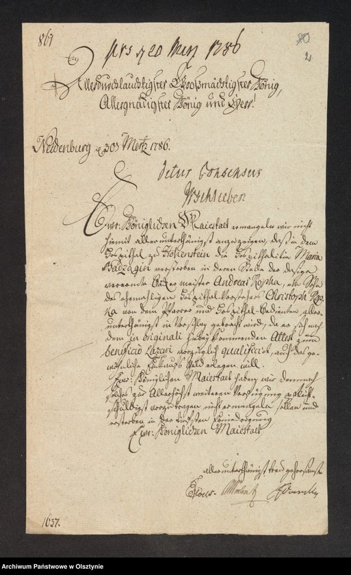 image.from.unit.number "In S. [Sachen] des Bäcker„Meisters Andreas Kopka wegen seiner Aufnahme in das Hohensteinsche Hospital"