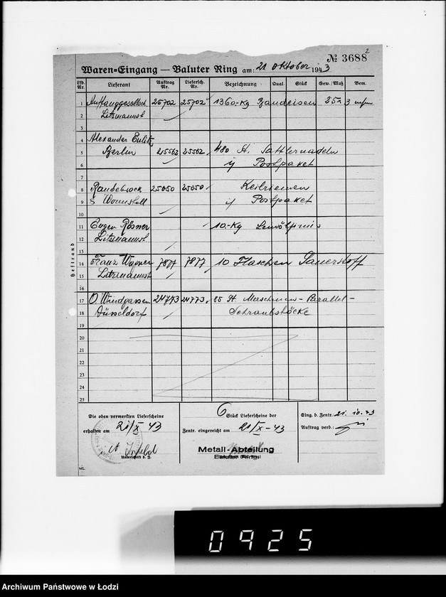 Obraz 6 z jednostki "Wareneingangsmeldungen. [Getto - Bałucki Rynek]"