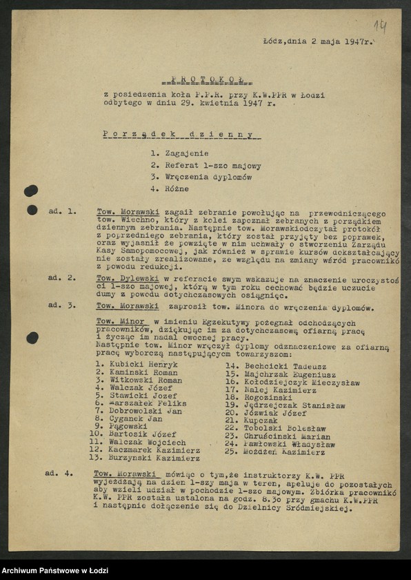 Obraz 15 z jednostki "Protokoły posiedzeń koła partyjnego przy Komitecie Wojewódzkim Polskiej Partii Robotniczej"