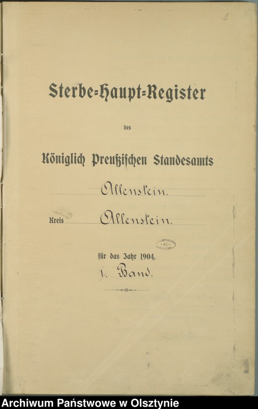 image.from.unit.number "Sterbe-Haupt-Register Tom I, Nr 1 - 398"