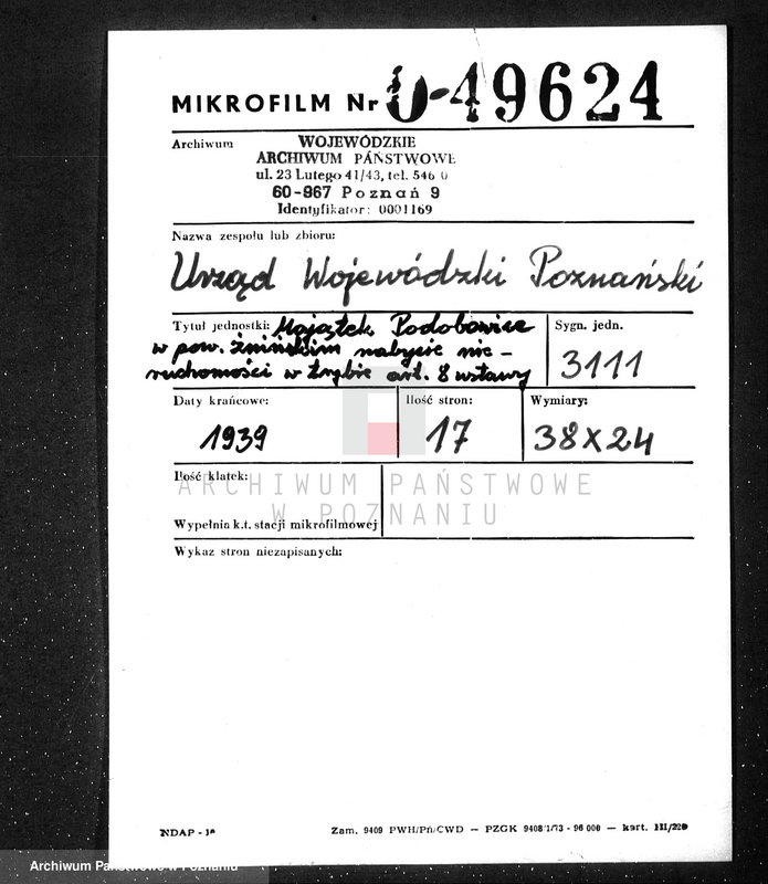 Obraz 2 z jednostki "Majątek Podobowice w powiecie żnińskim nabycie nieruchomości w trybie art.. 8 ustawy o wykonaniu reformy rolnej"