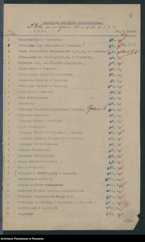 Obraz 7 z jednostki "Biuro Prezydialne Poznań. Skorowidz akt nr 2"