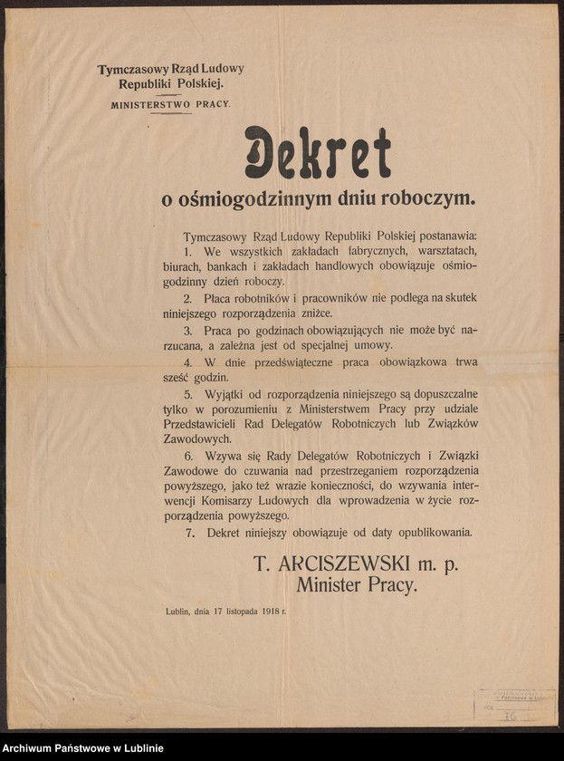 Obraz 7 z kolekcji "Tymczasowy Rząd Ludowy Republiki Polskiej w Lublinie - próby organizacji polskiej państwowości w przededniu odzyskania niepodległości"