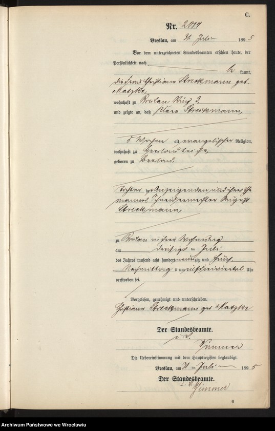 image.from.unit.number "Sterbe-Neben-Register Breslau I 1895 Band 6"