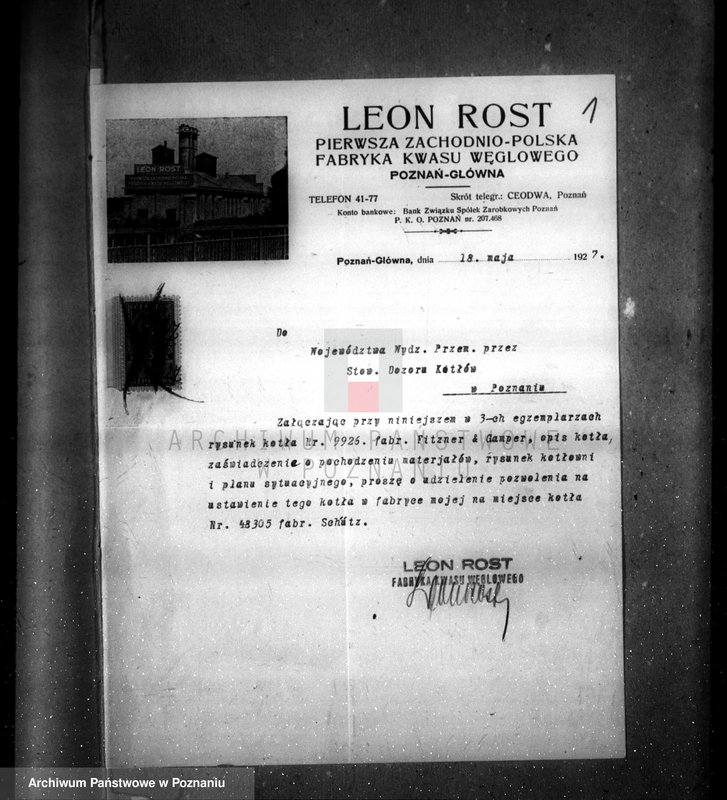 image.from.unit.number "Fabryka kwasu węglowego własność L. Rost Poznań-Główna  nr woj. 5958"