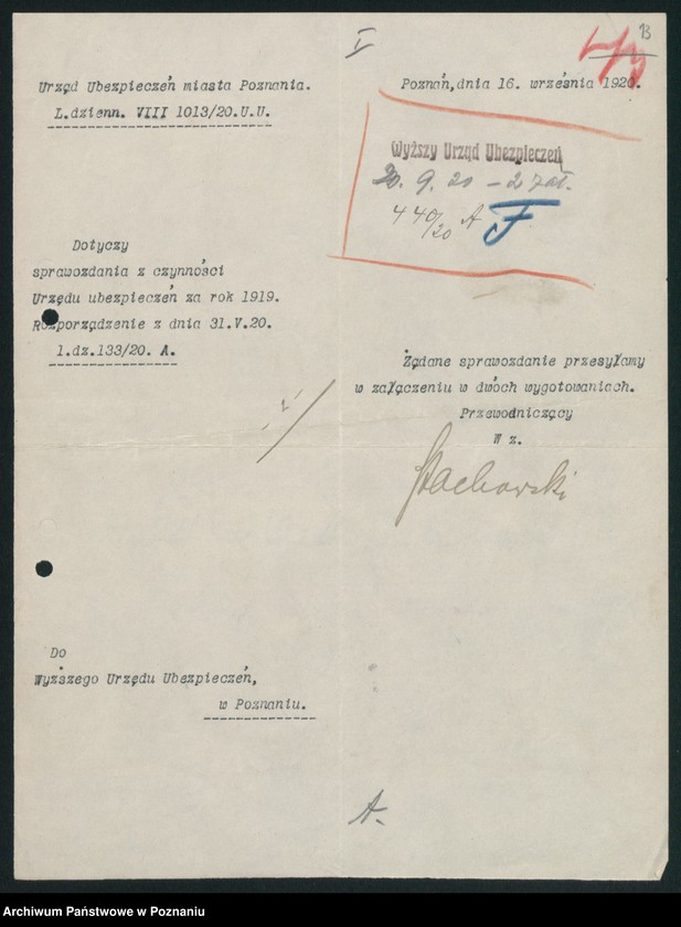 Obraz 15 z jednostki "[Korespondencja z Wyższym Urzędem Ubezpieczeń w Poznaniu, sprawozdania z działalności urzędów ubezpieczeń]"