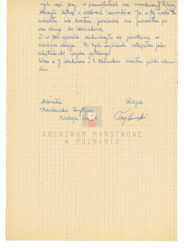 Obraz 20 z jednostki "Relacje i wspomnienia dotyczące powstania wielkopolskiego: 1. Poznań, część V /autorzy relacji od T - W/./Zakrzewski Władysław/."