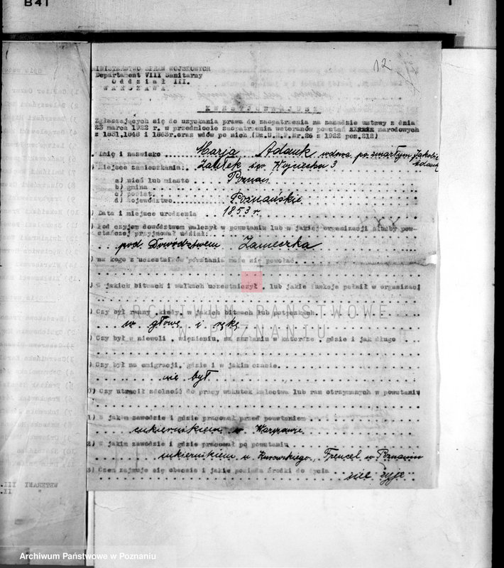 Obraz 16 z jednostki "/Spis Weteranów i Wdów po weteranach z 1863 r./"