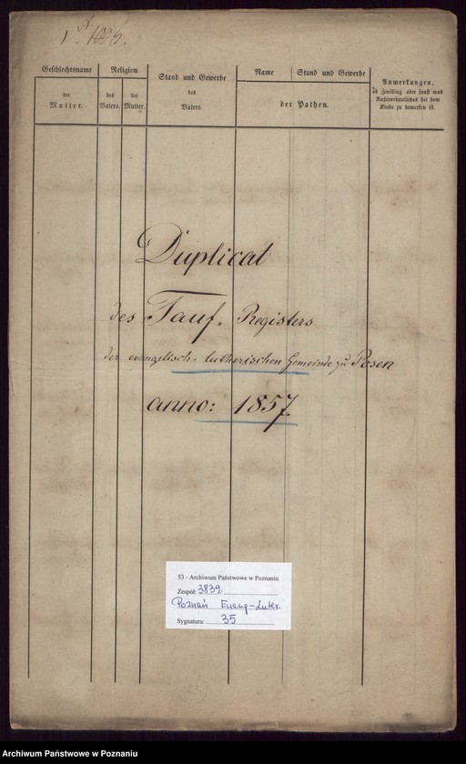 Obraz 2 z jednostki "Duplikat des Taufregisters"