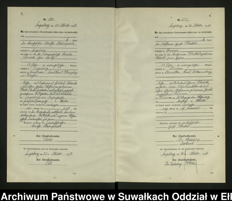image.from.unit.number "C2. Sterbe - Register (Neben - Register) Standesamt Angerburg einschl. der Bezirke Gross Strengeln, Kehlen und Prinowen No 189 bis 272"
