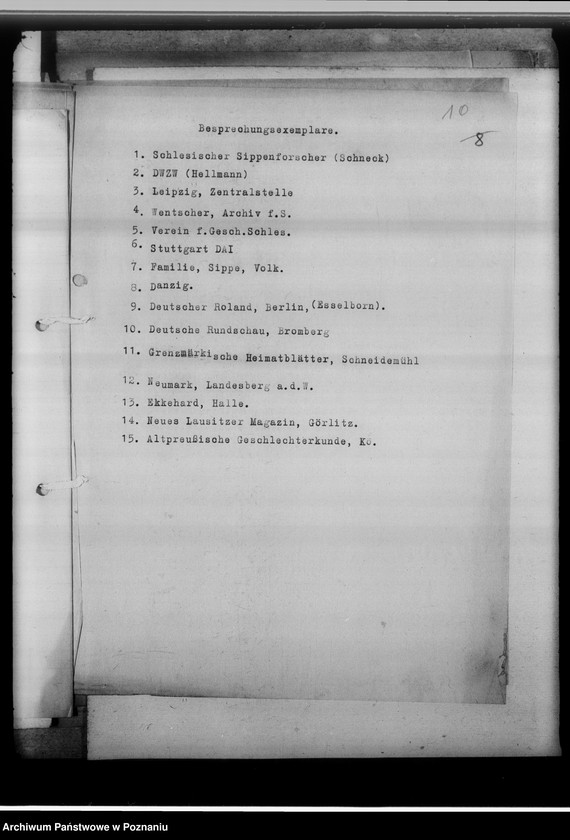 Obraz 15 z jednostki "[Korespondencja w sprawie wydawnictwa pod tytułem: Zeitschrift für ostdeutsche Sippenforschung]"