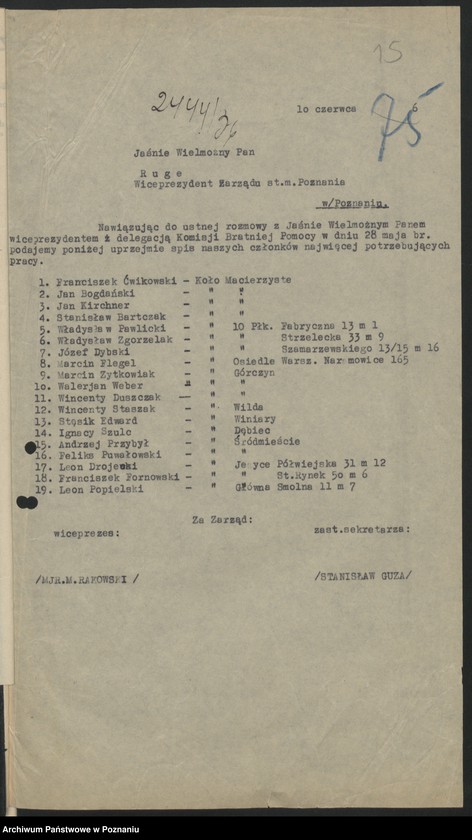 Obraz 20 z jednostki "Korespondencja [spis bezrobotnych członków Związku Powstańców Wielkopolskich."