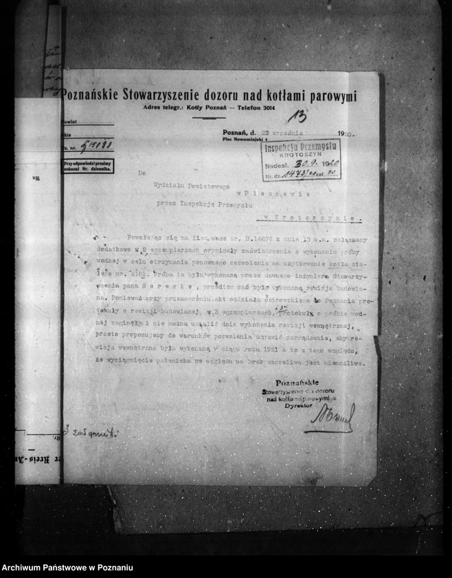 Obraz 17 z jednostki "Udzielenie koncesji na uruchomienie kotła parowego Pleszewskiej Wytłoczni Oleju"