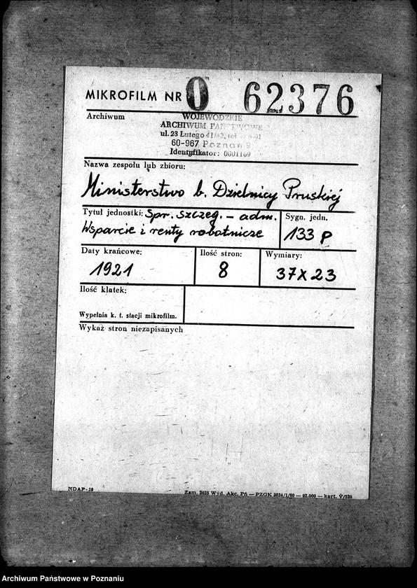 Obraz 2 z jednostki "Sprawy szczegółowo-administracyjne Wsparcie i renty robotnicze"