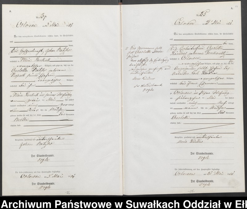 image.from.unit.number "Geburts-Neben-Register des Preussischen Standes-Amtes Orlowen Kreis Loetzen"