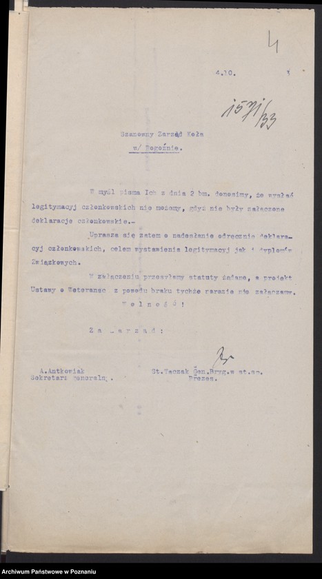 Obraz 8 z jednostki "Rogoźno, powiat Oborniki - akta Koła Czwartaków."