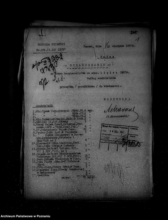 Obraz 5 z jednostki "Sprawozdania okresowe /miesięczne ze stanu bezpieczeństwa/ za miesiące lipiec, sierpień, wrzesień 1937 r. /nr 7-9/"