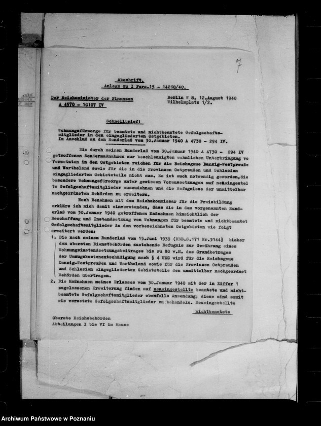 Obraz 11 z jednostki "Deutch- italeinische Vereinbarung für die abwandernden Deutschen aus Tirol. Verwendung von Haushaltsmitteln. Fürsorge für versetzte Angestellten. Reichsgrundbesitzvverzeichnis."