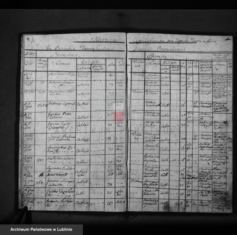 Obraz z jednostki "Metrica copulatorum pro oppido Tomaszów et villis"