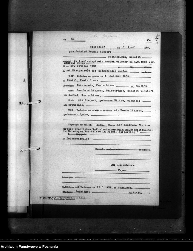 Obraz 10 z jednostki "Kreis Kosten (Kościan). Wykaz miejscowych Niemców, którzy zginęli w 1939 roku"