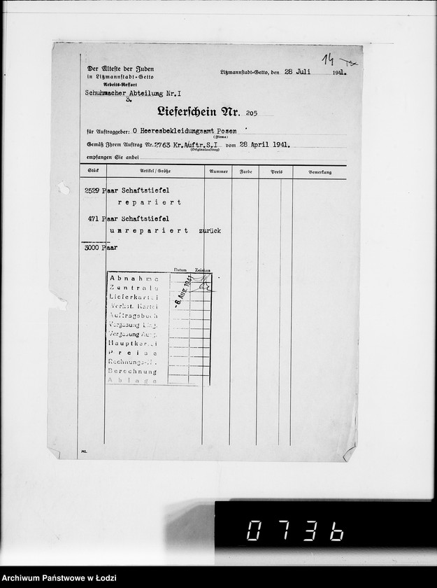 Obraz 18 z jednostki "Heeresbekleidungsamt Posen.Kriegsauftrag s.1/2"