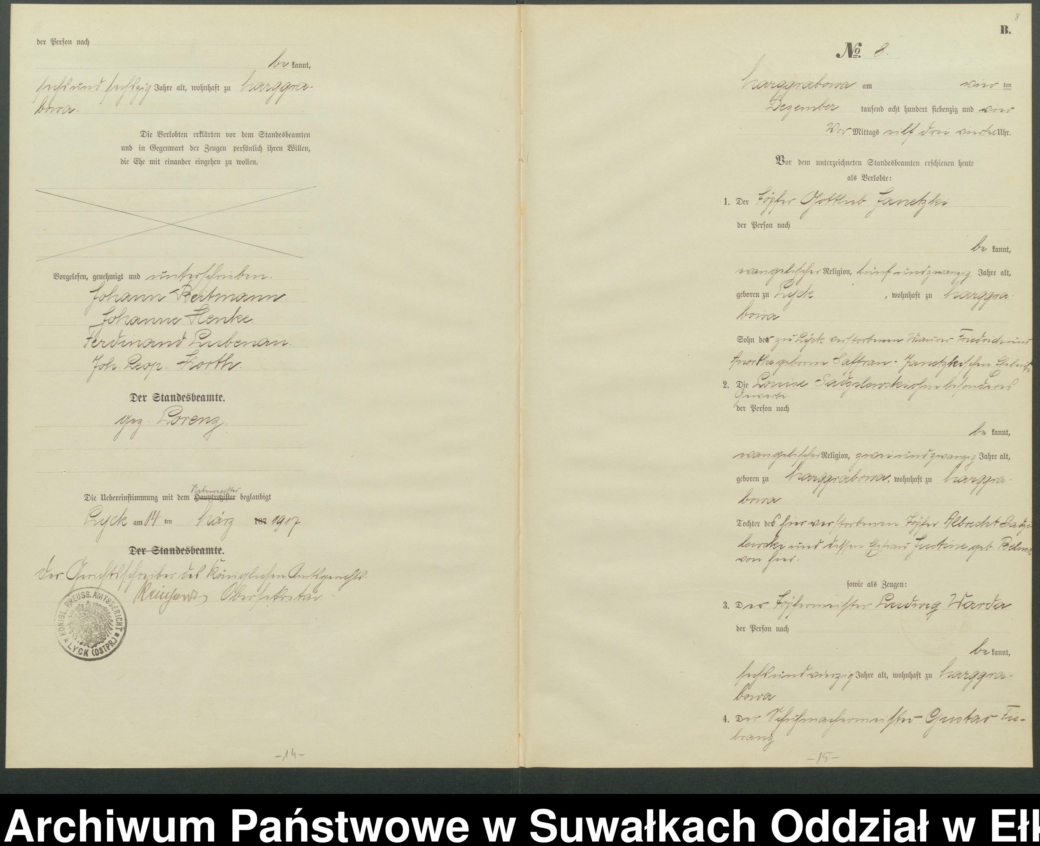 Skan z jednostki: Heirats-Haupt-Register des Standes-Amtes Stadtgemeinde Marggrabowa Kreis Oletzko
