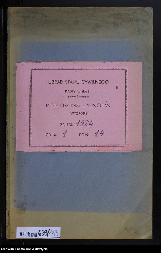 image.from.unit.number "Heiraths-Neben-Register Nr 1 - 14 [ Księga małżeństw - wtóropis ]"