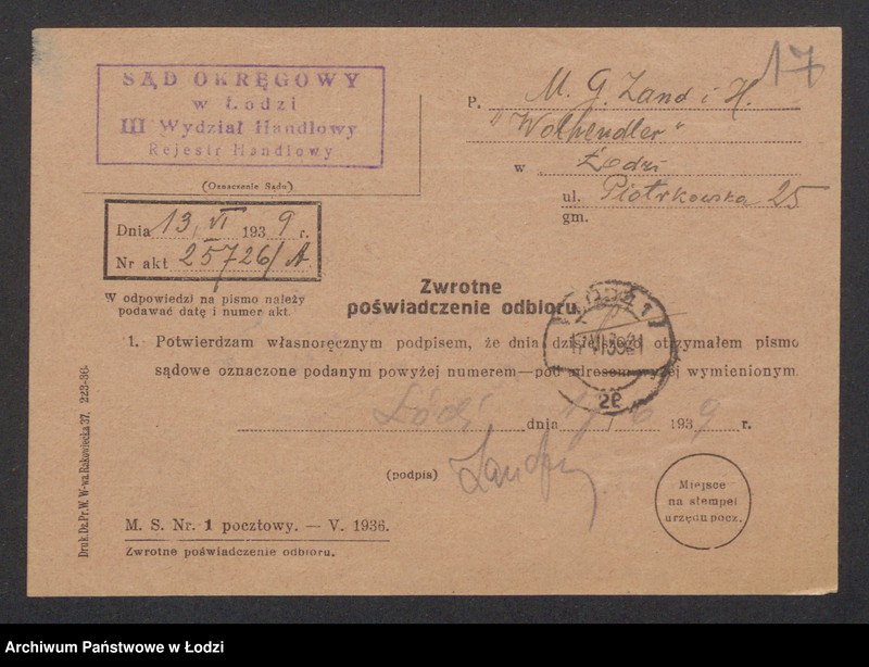 Obraz 19 z jednostki "Mariem Gitel Zand, Hena Wolhendler- sprzedaż towarów włókienniczych własnej i obcej produkcji"