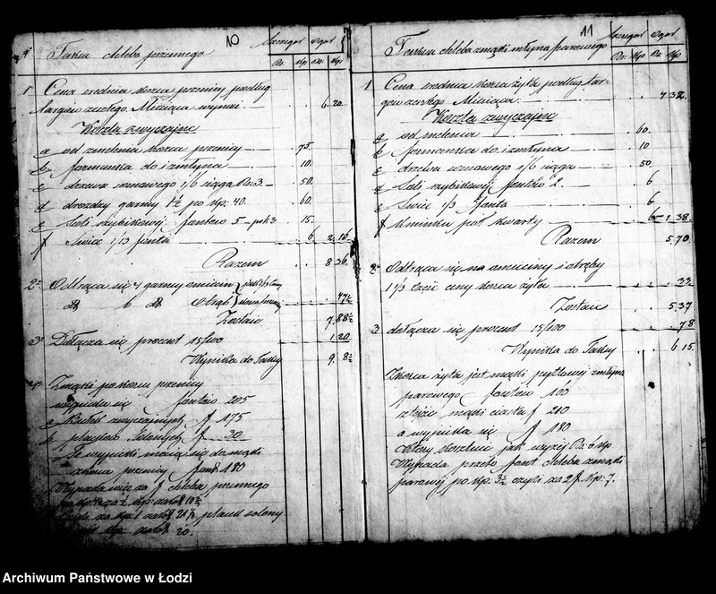 Obraz 11 z jednostki "Księga ustanowionych taks miesięcznych na chleb, bułki i mięso w m. Łodzi 1861 roku"