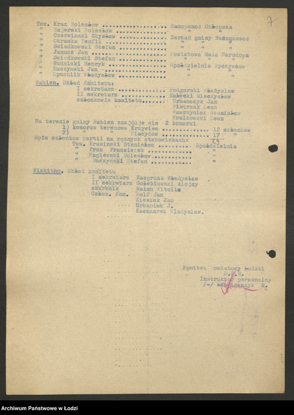 Obraz 8 z jednostki "Sprawozdania [z działalności i ankiety sprawozdawcze instruktora personalnego za lata 1945 - 1946]"