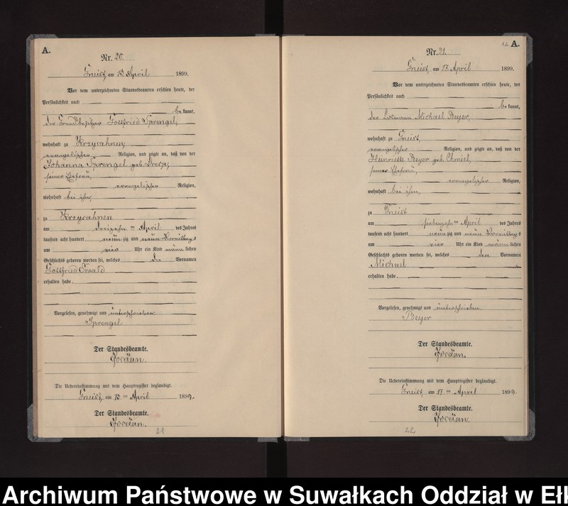 image.from.unit.number "Geburts-Neben-Register des Königlichen Preussischen Standes-Amtes Gneist Kreis Lötzen"