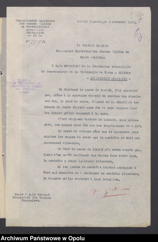 Obraz 10 z jednostki "Sorties /Korespondencja własna wychodząca, pisma, zarządzenia, potwierdzenia telefoniczne, instrukcje, sprawozdania/ 1.11.1920-31.01.1921"