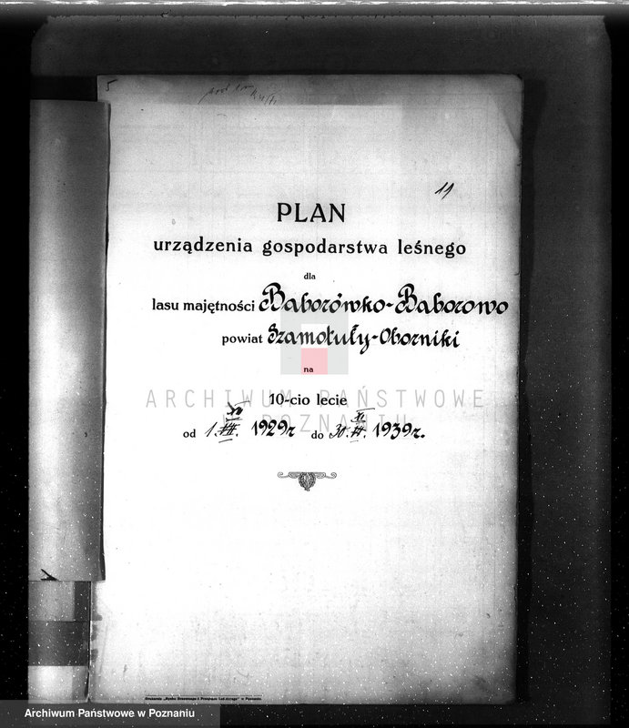 image.from.unit.number "Plan urządzenia gospodarstwa leśnego Baborówko-Baborowo powiat szamotulsko-obornicki 1929-1939"