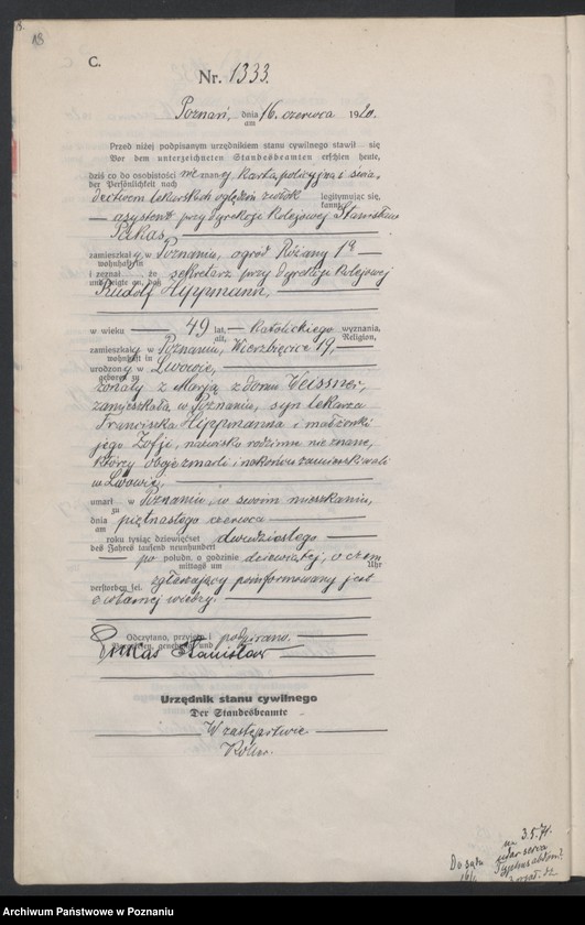 Obraz 20 z jednostki "Księga miejscowa zgonów tom III [Rejestr główny zgonów]"