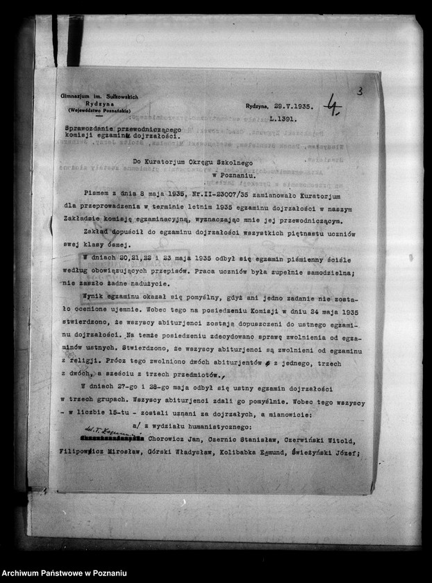 Obraz 6 z jednostki "Prywatne Gimnazjum imienia Sułkowskich- Rydzyna [sprawozdanie z egzaminu dojrzałości wraz z wykazem abiturientów]"