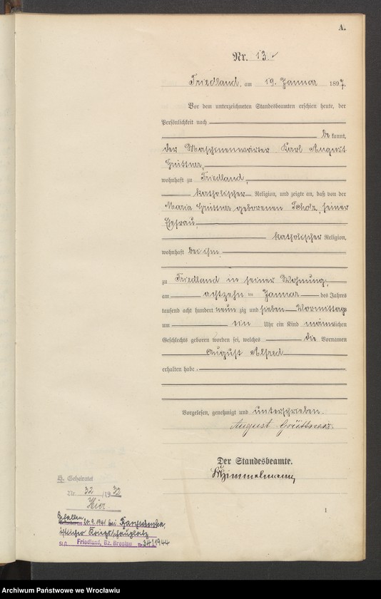 image.from.unit.number "Księga urodzeń USC Mieroszów (Friedland) 1897"