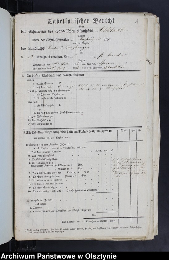 image.from.unit.number "Tabellarischer Bericht über des Schulwesen des evangelischen Kirchspiels"