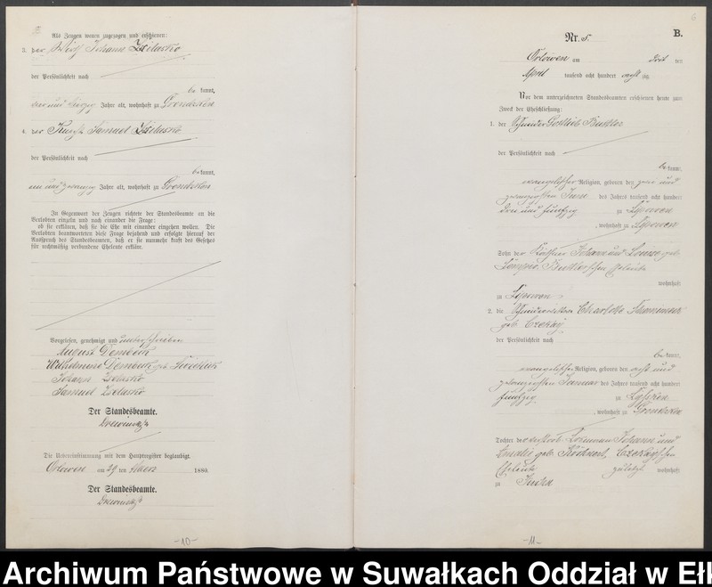 image.from.unit.number "Heiraths-Neben-Register des Preussischen Standes-Amtes Orlowen Kreis Loetzen für das Jahr 1880"