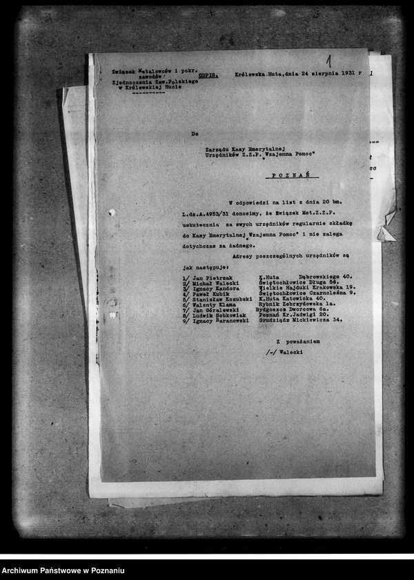 Obraz 5 z jednostki "Spisy i adresy urzędników Kasy Emerytalnej "Wzajemnej Pomocy" Zjednoczenia Zawodowego Polskiego Zarządu Związku Robotników i Rzemieślników"