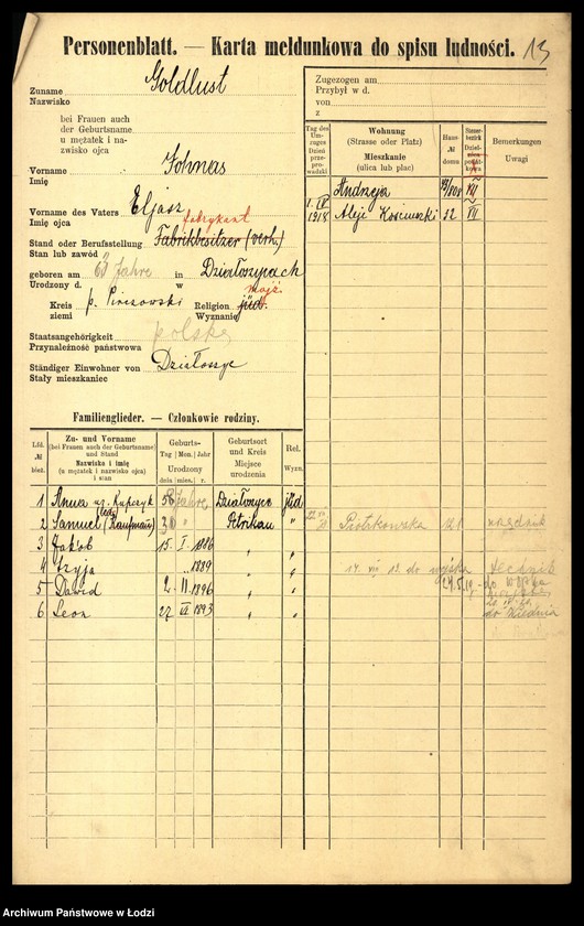 Obraz 15 z jednostki "[Spis ludności Łodzi] Goldlewicz - Goldring"