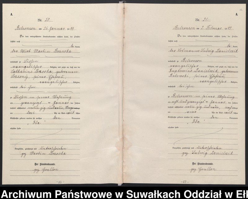 image.from.unit.number "[Geburts-Neben-Register des (Königlichen) Preussischen Standes-Amtes Belzonzen Kreis Johannisburg]"