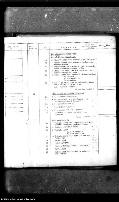 Obraz 7 z jednostki "Unterhaushaltplan - 4301. Gaugehörlosenschule, Posen. [Plany finasowe, budżety, sprawy finansowo-gospodarcze Szkoły]."