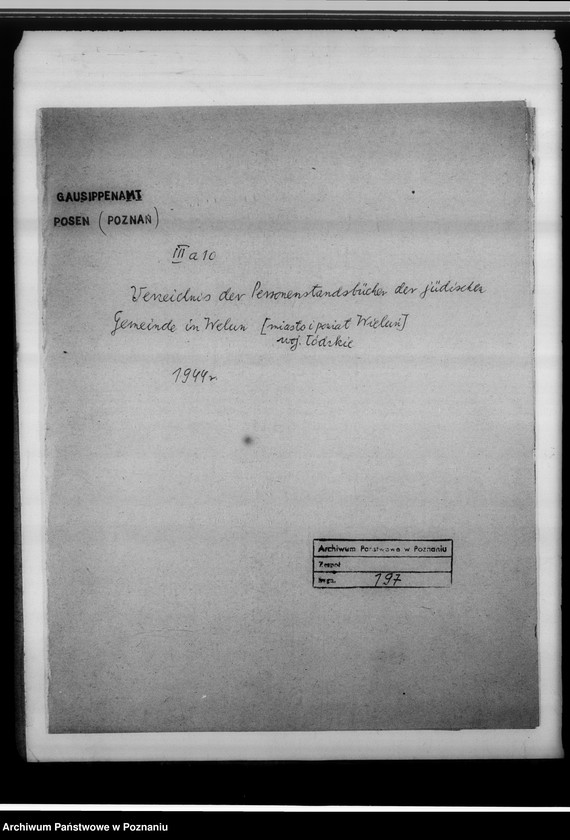 Obraz 4 z jednostki "Verzeichnis der Personenstandsbücher der jüdischen Gemeinde in Welun [miasto i powiat Wieluń, województwo łódzkie]"