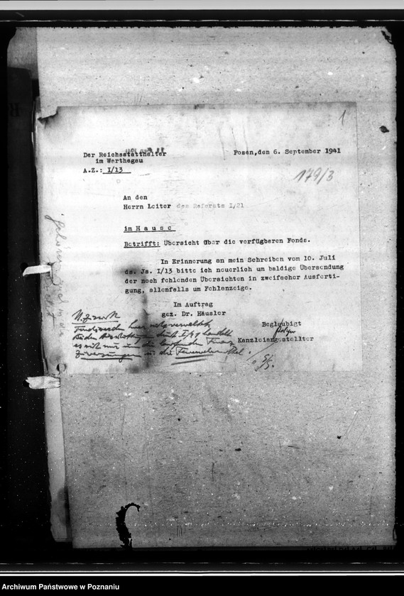 Obraz 5 z jednostki "Kirchenbücher - Gausippenamt. Verwaltung der Landkreise. Landesplannungen. Polenpolitik. Todesursachenbezeichnung. Leuchtpetroleum."